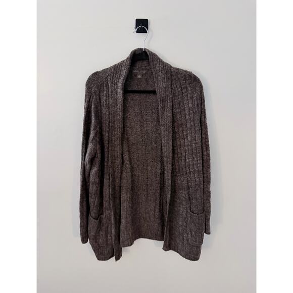 Barefoot Dreams CozyChic Lite ribbed cardigan in a brown/taupe color-Size L - Picture 2 of 5